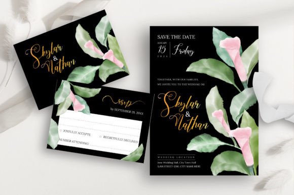 Refined Elegance: Black & Floral Wedding Invitation Suite