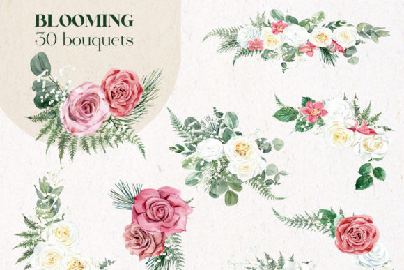 Soft Watercolor Bouquets Clipart for Wedding Designs