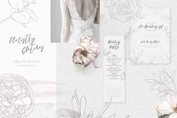 Wedding Floral Clipart: Elegant Floristry Sketches for Your Designs